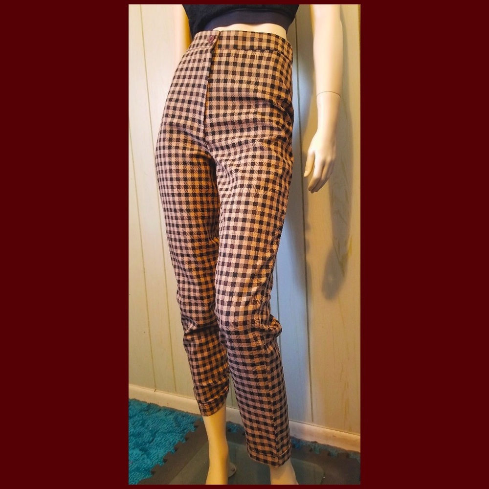 Nasty Gal Ladies Gingham Tapered Trousers High Waisted Pants Rockabilly Punk NWT
